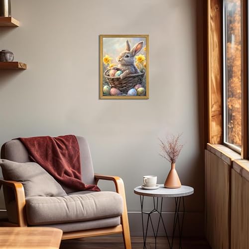 Easter Bunny Wall Art, Cute Rabbit Canvas Wall Decor Painting, Easter Eggs Poster Print Picture, Spring Farmhouse Animal Oil Painting for Living Room Bedroom Kitchen Holiday Home Decor 12x16 Inch Wood Framed - color: Easter Bunny C, size: 16"L x 12"W
