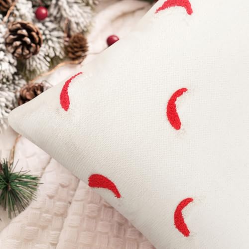 Merrycolor Christmas Pillow Covers18×18Inch Tufted Red and White Christmas Hat Cotton Canvas Holiday Decorative Throw Cushion Cases Suitable for beds, Sofas, and Living Rooms Decor - color: Red White Christmas Hat