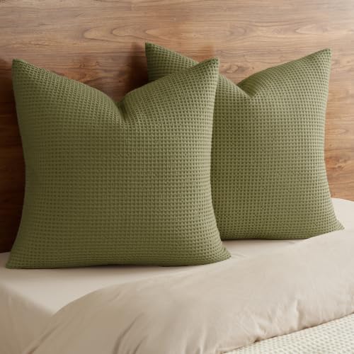 PHF 100% Cotton Waffle Weave Euro Shams 26" x 26", No Filling, 2 Pack Elegant Home Decorative Euro Throw Pillow Covers for Bed Couch Sofa, Dark Oil - color: Dark Oil, size: 26" x 26" (Pack of 2)