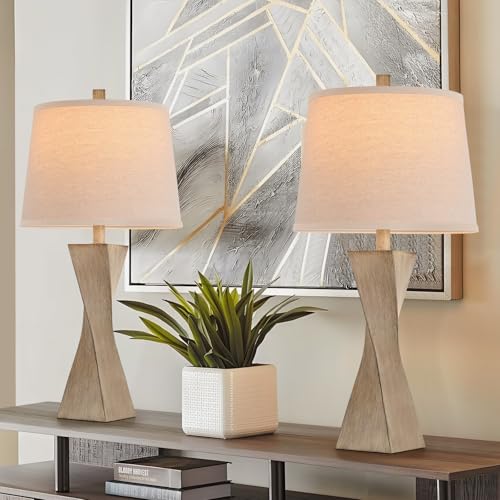 Bedside Lamps Set of 2 Unique Modern Vintage Table Lamp Rustic Farmhouse Desk Lamps for Living Room End Tables Bulb Not Included, Linen Shade, 26.5 in,Grey - color: Grey（Set of 2）