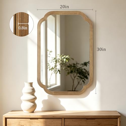 HOMECOOKIN Wood Bathroom Mirror for Wall Decor Arched Rounded Corner Rustic Wood Frame Wall Mirror Home Decorative for Vanity, Living Room, Bedroom, Entryway (20 x 30 inch, Honey A) - color: Honey a, size: 30"L x 20"W