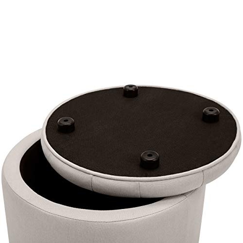 BELLEZE Modern Button Tufted Accent Storage Ottoman, Small Upholstered Circle Pouf Footstool with Lift Top, for Bedroom, Living Room or Vanity, 17-3/4" Round - Lexington (Beige) - color: Beige