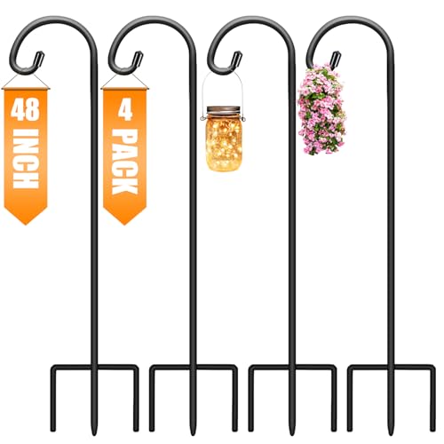 Gtongoko 48 Inch Shepherd Hooks for Outdoor 4 Pack, Adjustable Garden Hooks for Hanging Plants, Lanterns, Solar Lights, Mason Jars & Wedding Decor, Matte Black Decorative Shepherd’s Hooks - size: 48 Inch, style: 4 Pack