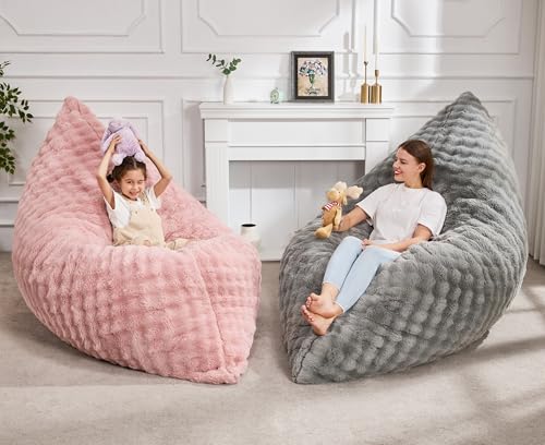Hobestluk 3 in 1 Bean Bag Chair Giant Bean Bag Chairs for Adults with Bubble Cover Convertible Bean Bag Floor Cushion with Machine Washable Cover for Living Room (Bubble Pink) - color: Peach Pink