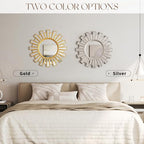 Uniclinens Modern Round Sunburst Mirror Gold - Large Boho Sunburst Mirror Wall Decor,Circle Sun Wall Decor for Bedroom Living Room Hallway Bathroom Entrance,24"