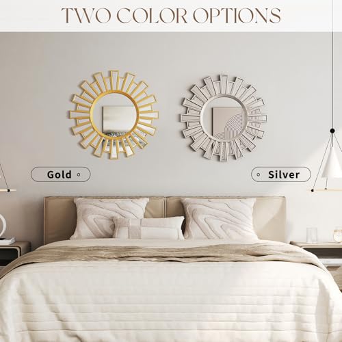 Uniclinens Modern Round Sunburst Mirror Gold - Large Boho Sunburst Mirror Wall Decor,Circle Sun Wall Decor for Bedroom Living Room Hallway Bathroom Entrance,24"