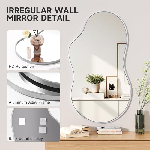 Hasipu Irregular Wall Mirror - 35"x20" Asymmetrical Mirror, Modern Decorative Mirrors for Living Room, Entryway, Hallway, Bathroom, Bedroom,Wall Mounted Home Decor (Silver) - color: Silver, size: 35"L x 20"W