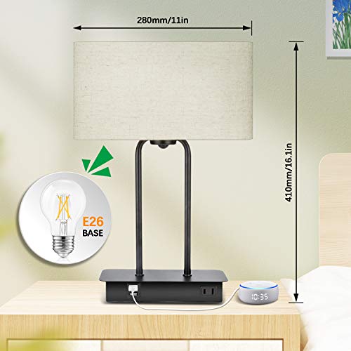 3-Way Dimmable Touch Control Table Lamp with 2 USB Ports and AC Power Outlet Modern Bedside Nightstand Lamp Fabric Shade and Metal Base for Guestroom Bedroom Living Room LED Bulb Included Warm White - color: Cream