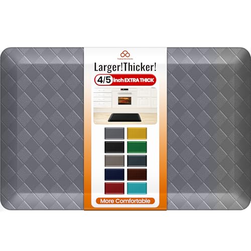 4/5 Inch Extra Thick Kitchen Mats for Floor,Non Slip Anti Fatigue Kitchen Rugs,Waterproof Stain Resistant Sink Mat,Cushioned Standing and Comfort Mats for Office (17"x24" Grey) - color: Grey, size: 24"L x 17"W x 0.8"Th