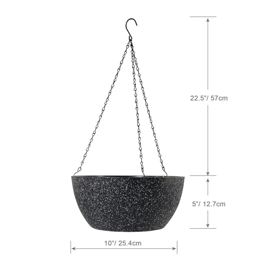 WSMKSZ 10 inch Hanging Planters for Outdoor Indoor Plants with Drainage Holes and Chain, 2 Pack Round Hanging Flower Pots for Garden Home Porch Decor, Speckled Black - color: Speckled Black, size: 10inch 2pcs