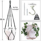 Giant XXL 55 Inches Macrame Planter Hanger Large for 15 inch Pot + Swag Hook | Extra Large Hanging Planter for Indoor Plants | No Pot/Plant Included (XXL Black) - color: Black