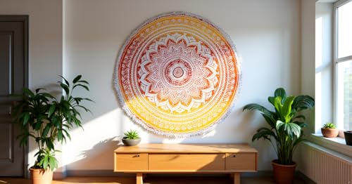Mandala Round Beach Tapestry Boho Hippie Blanket Bohemian Large Table Cloth Home Decor Yoga Mat Meditation Picnic Rug Throw Hippy Gypsy Tablecloth Roundie (42 Inches, Yellow-Orange) - color: Yellow-orange, size: 42"L x 42"W