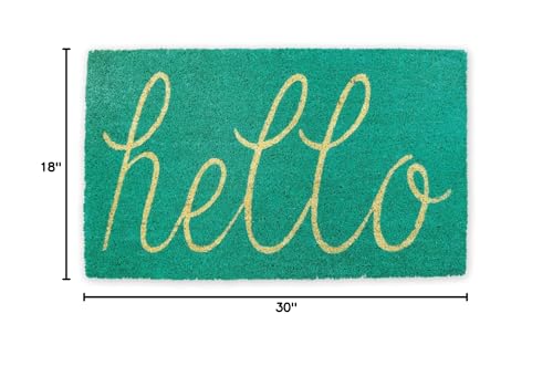 DII Hello Coir Fiber Doormat Non-Slip Durable Outdoor/Indoor, Pet Friendly, 18x30, Aqua - color: Aqua