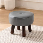 oakvivo Ottoman, Small Foot Stool, Round Leather Pouf Ottoman, 13''L x 13''W x 10.2''H Foot Rest with Non-Skid Rubber Legs for Living Room Bedroom Couch Entryway, Grey - color: Grey