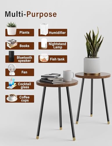 Plant Stand Indoor Outdoor: Small Plant Stand Indoor 16" Convertible Flowers Pot Holder - Small Round Side End Table Mid Century Modern Decor - Plant Table for Home Decor - color: Walnut, size: 16''&16''