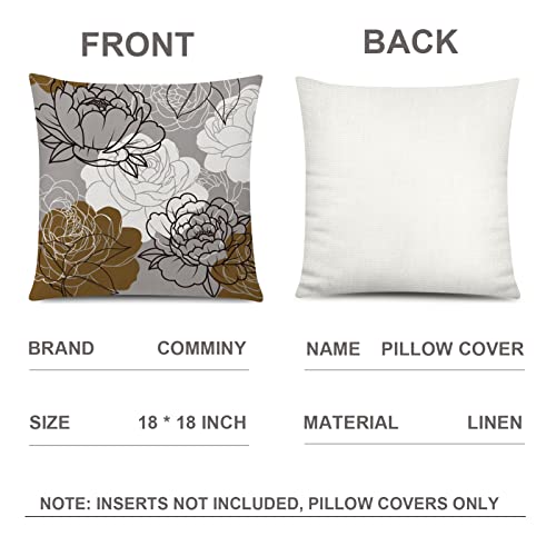 COMMINY Brown Grey Pillow Covers 18x18 Set of 6 Decorative Daisy Flower Throw Pillow Cover for Couch Modern Coffee Pillow Case for Patio Living Room Cushion Bed Farmhouse Home Decor - color: Grey Brown, size: 18" x 18" (Pack of 6)