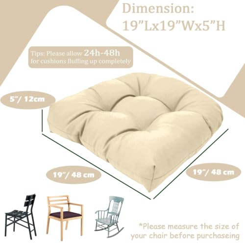 MTMR Outdoor Chair Cushions Set of 2, 19x19 Waterproof Wicker Seat Cushions for Patio Furniture, Thick Tufted Outdoor Replacement Furniture Pad for Porch Lawn Wicker Desk Dining Rocking Chair, Cream - color: Cream
