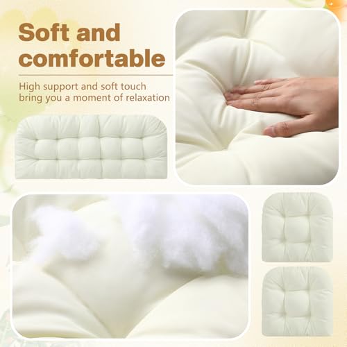 Barydat 3 Pack Wicker Furniture Cushions Waterproof Outdoor/Indoor Tufted Wicker Chair Cushions 1 Loveseat and 2 U-Shape Rattan Chairs for Patio Furniture, Rattan Love Seat, Bench(Cream) - color: Cream
