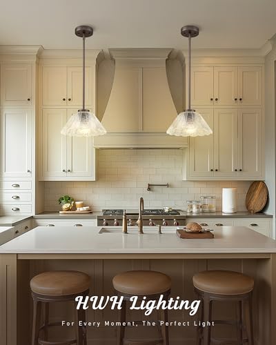 Pendant Lights Kitchen Island, HWH Kitchen Island Lighting for Bathroom, Dining Room, 1-Light Hanging Lights Fixtures with Clear Floral Glass, Oil-Rubbed Bronze Finish, 5HJX110MIL ORB - color: Oil-Rubbed Bronze