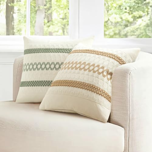 MIULEE Set of 2 Sage Green Boho Decorative Pillow Covers 16x16 Inch Farmhouse Rustic Couch Throw Pillows Modern Cotton Cushion Covers Retro Cute Macrame Woven Spring Home Decor for Bed Sofa Chair - color: Sage Green, size: 16" x 16" (Pack of 2)