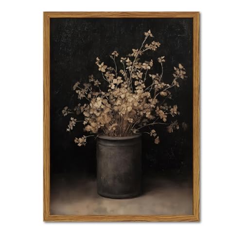 Framed Vintage Floral Wall Art, Rustic Dark Moody Flower Paintings Wall Decor, Retro Farmhouse Botanical Pictures Canvas Prints Neutral Aesthetic Home Decor for Living Room Bedroom 16x24inch - color: Dark-2, size: 24"L x 16"W