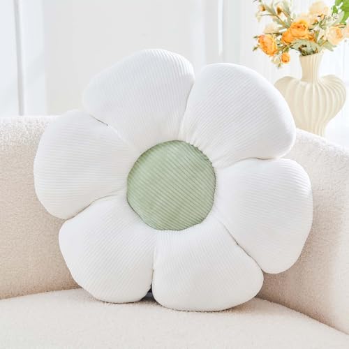 Kcvvcr White Flower Pillow, 14.9" Cute Flower Shaped Floor Pillow, Aesthetic Floral Plush Daisy Decorative Throw Pillows for Bed Sofa Couch - color: Al-white, size: 14.9 Inch