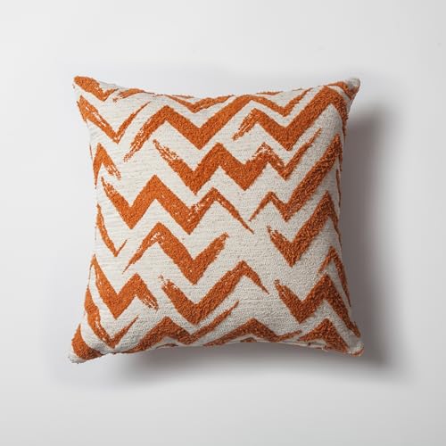 Woven Jacquard Throw Pillow Cover, Pack of 1 Geometric Pattern Textured Decorative Cushion Covers for Sofas, Couches, Fade Resistant Pillow for Sofa & Couch, Havana, Orange-White 18x18 Inch - color: Orange & White