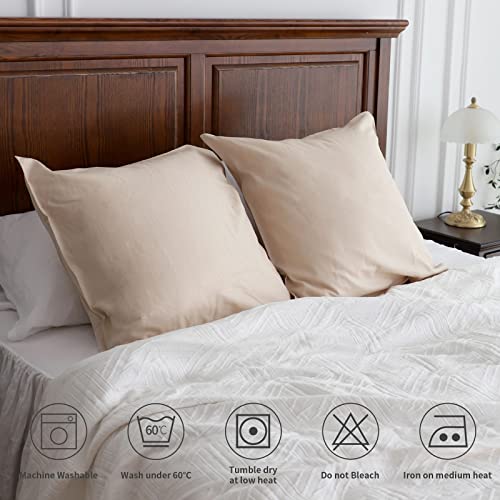 Simple&Opulence Linen Euro Shams Basic Style Solid Color 24x24 Inch Pack of 2 Flax Cotton Blend Decor Throw Pillow Covers Soft Breathable Farmhouse Pillow Shams - Linen/Beige - color: Linen/Beige, size: 24"×24"