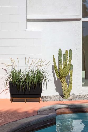 Veradek Demi Series Raised Long Planter for Indoor/Outdoor Use | Made from Plastic & Stone w/Wooden Stand | Modern Patio Décor for Flowers/Shrubs - color: Black/Brown, size: 30 inch - 2 Pack