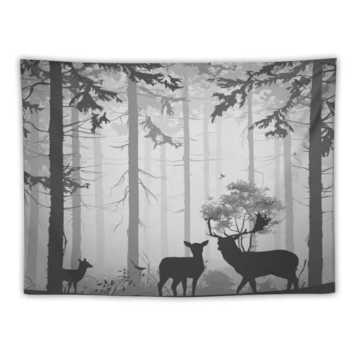 ZhiRain Deer Tapestry Wall Hanging Foggy Forest Nature Wildlife Retro Rustic Cabin Art Printed Tapestries Home Decor for Living Room Bedroom Farmhouse Apartment Dorm 30"x40" - color: Cabin-15, size: 30"L x 40"W