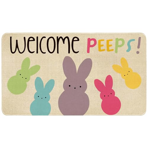 Easter Door Mat,Spring Bunny Indoor Outdoor Non-Slip Doormat,Entryway Front Porch Easter Rabbit Welcome Door Mat Colorful for Entrance Decor 30" x 17" (Welcome Peeps) - color: 2026 Easter 4