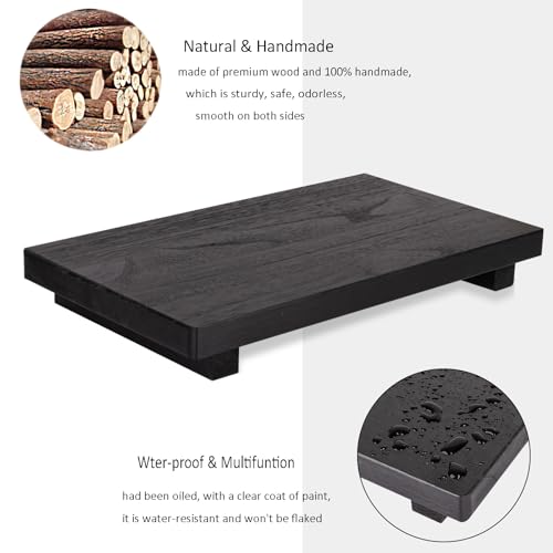 zoocatia Small Wood Tray Pedestal Stand Farmhouse Bathroom Decor Decorative Wooden Riser Kitchen Soap Dish Holder for Vanity, Counter, Sink, Large 11.8" x 7" - Black - color: Black, size: 11.8" x 7" x 1.6"