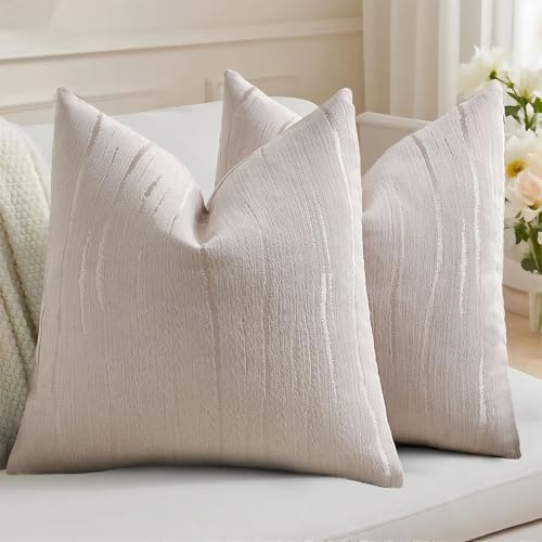 HAUSSY Pack of 2 Pillow Covers 26x26 Inch, Boho Embossed Decorative Throw Pillows Soft Striped Textured Cushion Covers Home Decor Patten Pillowcases for Couch Living Room Sofa Bed, Beige (Covers Only) - color: Beige, size: 26" x 26" (Pack of 2)