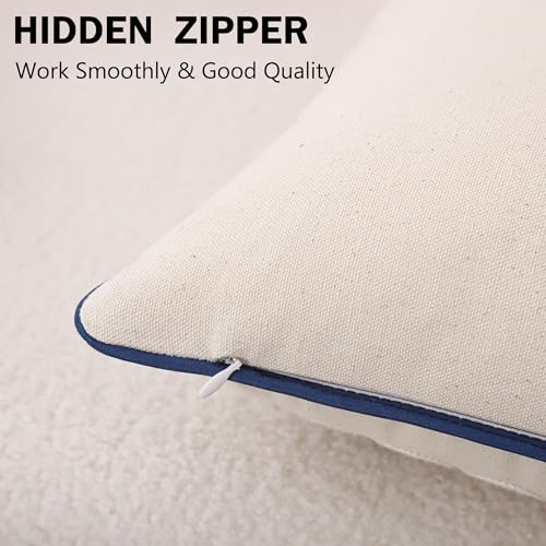 LUOYEHK Summer Coastal Throw Pillow Covers 18x18 Set of 2 Embroidered Blue and White Fish Decorative Pillow Cases Ocean Themed Canvas Cushion Covers for Couch Sofa Bed Living Room, Sardines - color: Sardine Fish