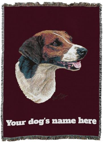 Pure Country Weavers English Foxhound Dog Personalized Woven Blanket Red by Robert May - Gift Cotton Tapestry Throw - Made in The USA - 72" x 54" - color: Red, size: 72" x 54" - Custom