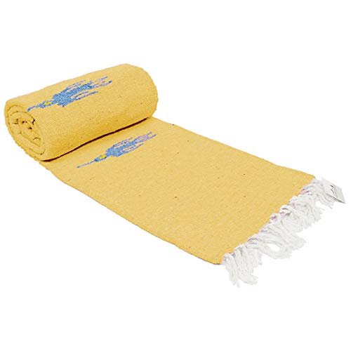 Open Road Goods Mexican Thunderbird Yoga Blanket, Handwoven Throw for Yoga, Meditation, and Home Décor – Versatile Blanket for Beach, Picnic, Camping, or Outdoor Use - color: Yellow