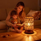 Handmade Rattan Lamp Farmhouse Table Lamp for Bedroom, Stepless Dimming Rustic Woven Lamps for Night Stands with Warm White LED Bulb, Boho-Inspired Boho Lamps for Living Room Kitchen Nook - color: Farmhouse - Dimmable