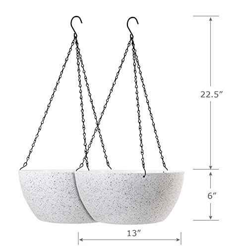 WSMKSZ 13 inch Large Hanging Planters Plant Pots for Outdoor Indoor Plants with Drainage Holes and Chain, 2 Pack Round Hanging Flower Pots for Garden Home Porch Decor, Speckled White - color: Speckled White, size: 13inch 2pcs