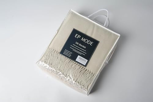 EP Mode Fringed Mulberry Silk Throw Blanket for Sofa (Whisper White) - color: Whisper White
