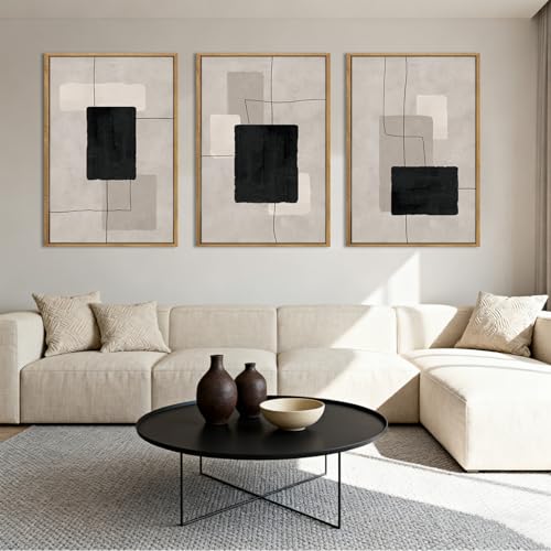 ANHUIB Modern Abstract Wall Art Canvas,Neutral Abstract Wall Art Framed,Contemporary Minimalist Prints,Geometric Line Artwork,3 Piece 16 * 24IN Mid Century Painting for Living Room Bedroom Office - color: Modern Abstract, size: 24"L x 16"W