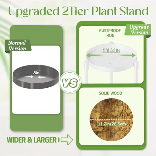 iDavosic.ly 2 Tier Corner Plant Stand Indoor, 30 Inch Tall Vertical Metal Flower Heavy Duty Pot Holder Shelf Outdoor for Patio Porch Living Room, White & Rustic Brown - Round - color: White, size: 2 Tiers