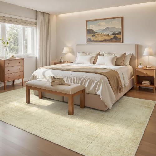 Joydeco 6x9 Area Rugs Classic for Living Room, Beige | Non Slip Machine Washable Low Pile for Bedroom Dining Room Home Office Pet & Child Friendly - color: Beige, size: 6' x 9' (Rectangular)