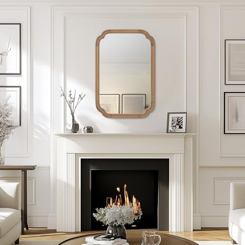 WallBeyond 20" x 30" Rounded Corner Arch Wall Mirror with Wood Frame for Entryway, Living Room or Bedroom Home Decor - Light Woodgrain [20" x 30" Honey-Colored] - color: Honey a, size: 30"L x 20"W