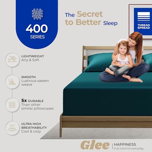 THREAD SPREAD 100% Cotton Pillow Cases Queen Size Set of 2 - Luxury 400 Thread Count Queen Pillow Cases (Teal), Soft Cooling Breathable Hotel Cotton Pillowcases, Fits Standard Pillows - color: Teal, size: Queen - Pack of 2