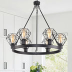 Wagon Wheel Chandelier Modern Farmhouse Pendant Light,Black Farmhouse Chandelier, 6-Light Wagon Wheel Chandelier with Adjustable Height, Dining Room Light Fixture, Hanging Lights - color: B