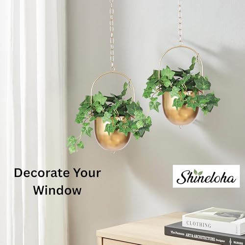 Shineloha 2 Pack Metal Hanging Planters for Indoor Outdoor, with 5.5 Pot, Gold Hanging Planters | Gold Plant Hanger, Brass Plant Hangers. NO Plant incld (Small, 2 Packs) - color: Gold, size: Medium