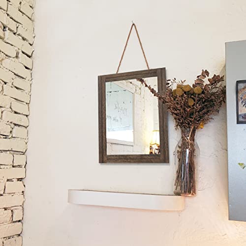 AAZZKANG Rustic Wood Mirror Rectangle Decorative Wall Hanging Mirrors with Frame for Bedroom Living Room Bathroom Home Entryway - color: Retro Brown, size: 16"L x 12"W
