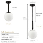 DIRYZON Modern Globe Pendant Lighting for Kitchen Island Black Hanging Ceiling Light Dining Pendant Chandelier Fixture with 7.9 Inches Milky White Frosted Lampshade - color: Black, size: 8 Inch-Hardwired