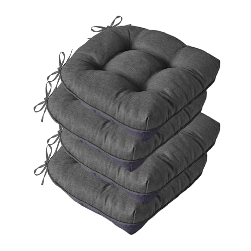 IASEAHK Chair Cushions for Dining Chairs, Seat Cushions for Kitchen Chairs, Indoor Seat Cushions with Ties, Tufted Foam Chair Pads, Non Slip Chair Cushions Set of 4, 15.5" x 15.5" x 4", Dark Grey - color: Dark Grey, size: Pack of 4