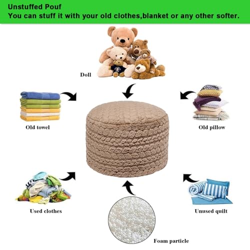 Asuprui 20x14 Inch Unstuffed Ottoman Pouf Cover – Lightweight Foot Rest, Floor Bean Bag Chair, Storage Pouf for Living Room, Bedroom & Balcony (Filler Not Included) (Light Coffee) - color: Light Coffee